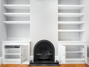 Alcove fitted TV cabinets with bookshelves
