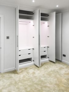 Contemporary style 5 plain doors fitted wardrobe with LED lighting