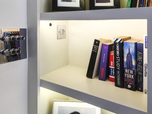 Traditional style Bookcase with LED lighting and infrared hand wave switcher.