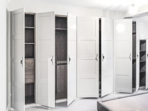 Huge Fitted Wardrobe with Walnut veneer MDF inside and painted doors