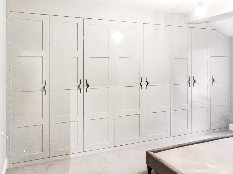 Huge Fitted Wardrobe with Walnut veneer MDF inside and painted doors