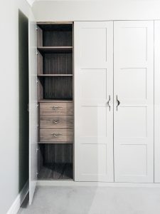 Huge Fitted Wardrobe with Walnut veneer MDF inside and painted doors