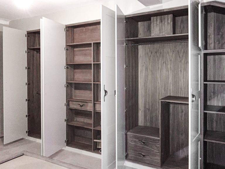 Huge Fitted Wardrobe with Walnut veneer MDF inside and painted doors