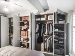 Huge Fitted Wardrobe with Walnut veneer MDF inside and painted doors