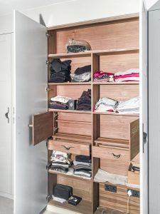 Huge Fitted Wardrobe with Walnut veneer MDF inside and painted doors